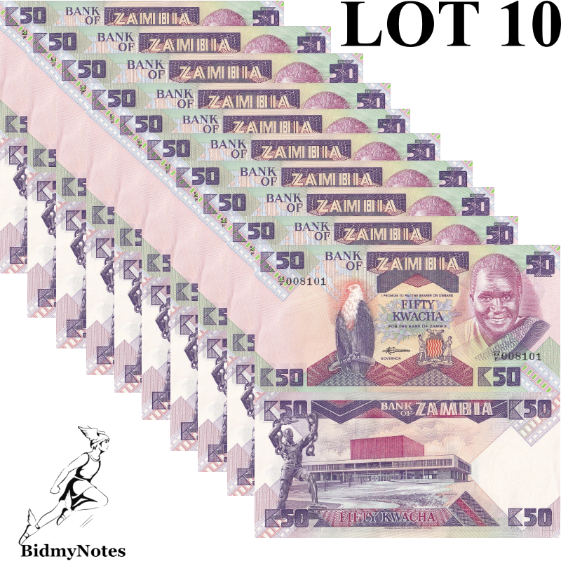 Zambia 50 Kwacha ND 1986-1988 P 28 UNC 1/10 Bundle LOT 10 pcs