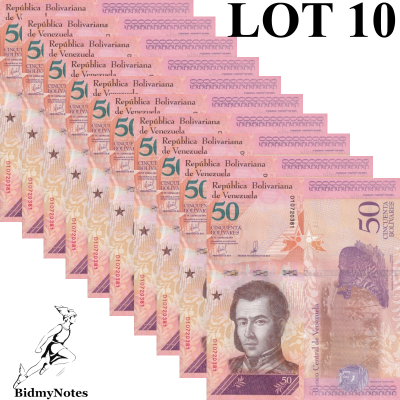 Venezuela 50 Bolivares 2018 P 105 UNC 1/10 Bundle LOT 10 pcs