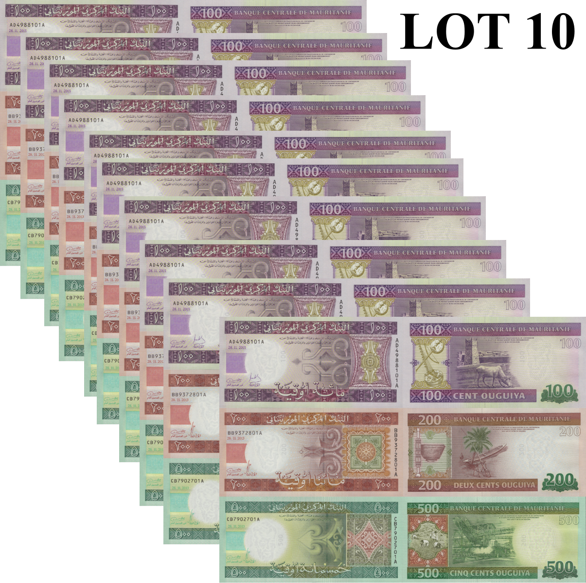 Mauritania 100 200 500 Ouguiya 2013 2015 P 16b 17 18 UNC Set 3 pcs Lot 10