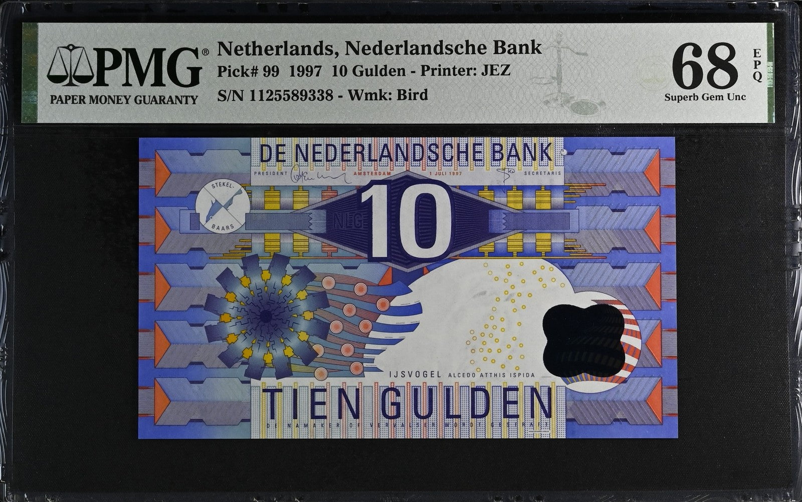 Netherlands Nederlandsche Bank 10 Gulden 1997 P 99 UNC PMG 68 EPQ 3rd TOP POP