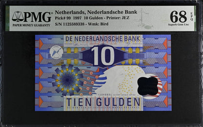Netherlands Nederlandsche Bank 10 Gulden 1997 P 99 UNC PMG 68 EPQ 3rd TOP POP