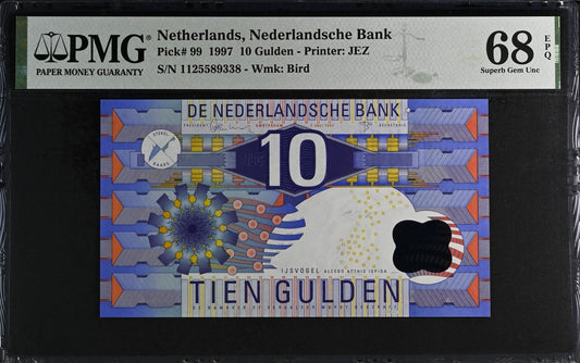 Netherlands Nederlandsche Bank 10 Gulden 1997 P 99 UNC PMG 68 EPQ 3rd TOP POP