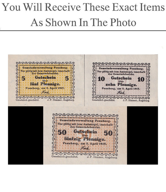 Germany Notgeld PENZBERG 5 10 50 Pfenning 1917 Full Set 3 pcs
