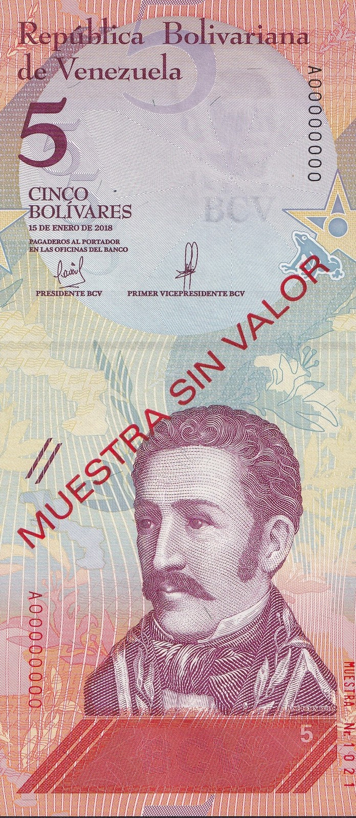 Venezuela 5 Bolivars 2018 P 102 UNC SPECIMEN