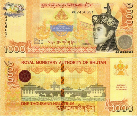 Bhutan 1000 Ngultrum 2016 P 36 UNC Commemorative Birth of the Prince of Bhutan