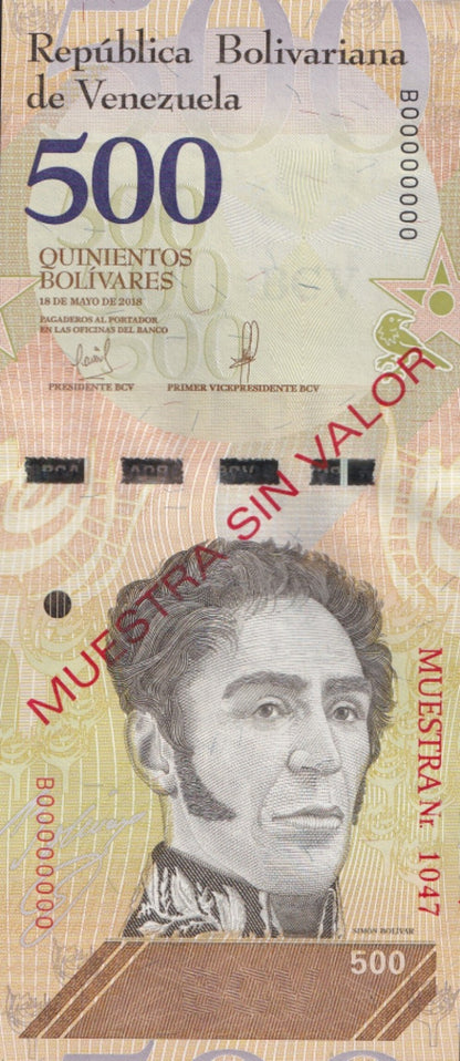Venezuela 500 Bolivars 2018 P 108 UNC SPECIMEN