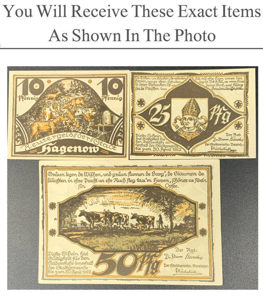 Germany Notgeld HAGENOW 10 25 50 Pfennig 1922 Full Set 3 pcs