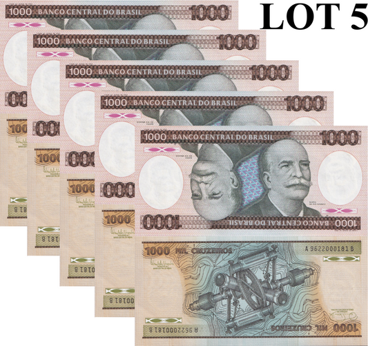 Brazil 1000 Cruzeiros ND 1981-1986 P 201 UNC 1/20 Bundle Lot 5 pcs