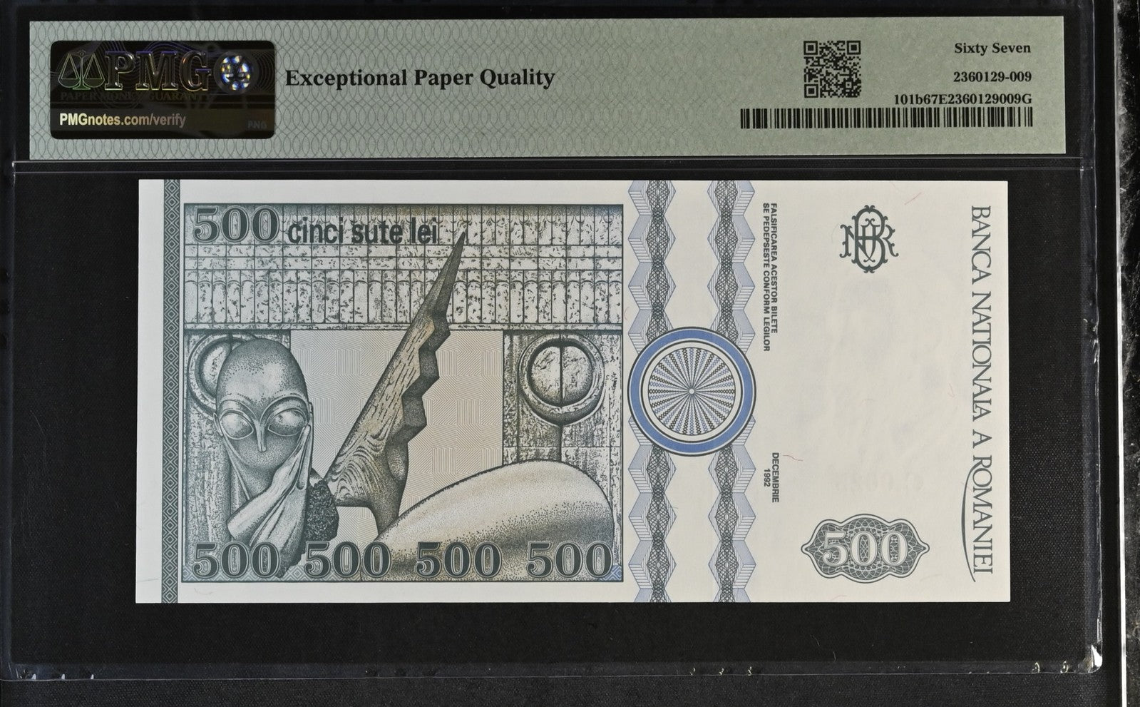 Romania Banca Nationala 500 Lei 1992 P 101b UNC PMG 67 EPQ 3rd TOP POP