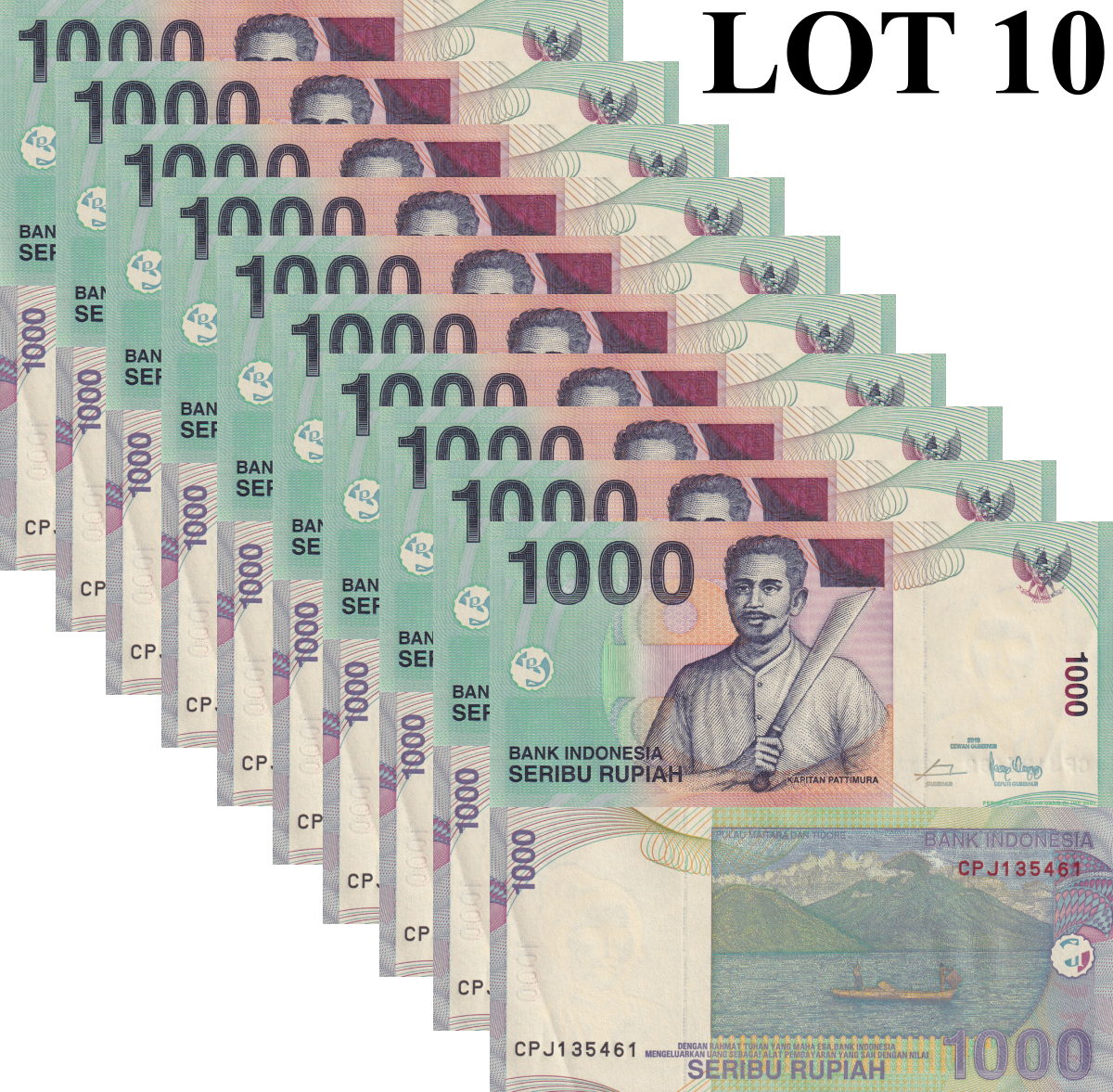 Indonesia 1000 Rupiah 2000-2016 P 141 Random Years AU Lot 10 pcs 1/10 Bundle