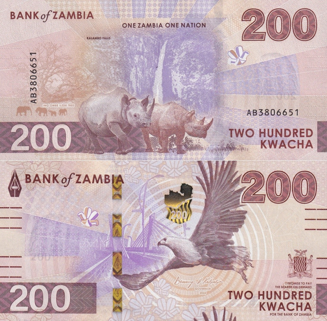 Zambia 200 Kwacha 2024 2025 P New Issue UNC