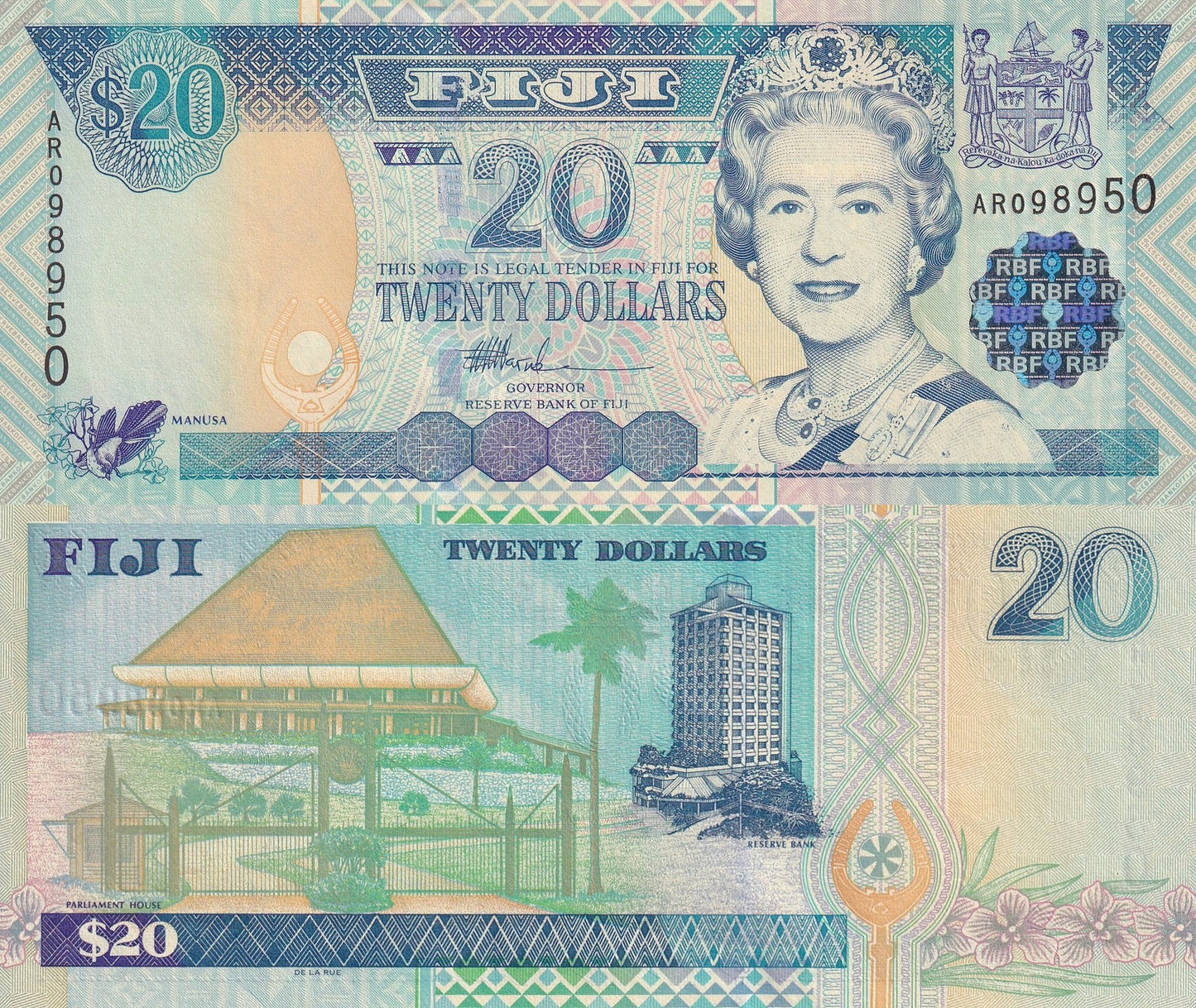 Fiji 20 Dollars ND 2002 P 107 Queen Elizabeth II UNC