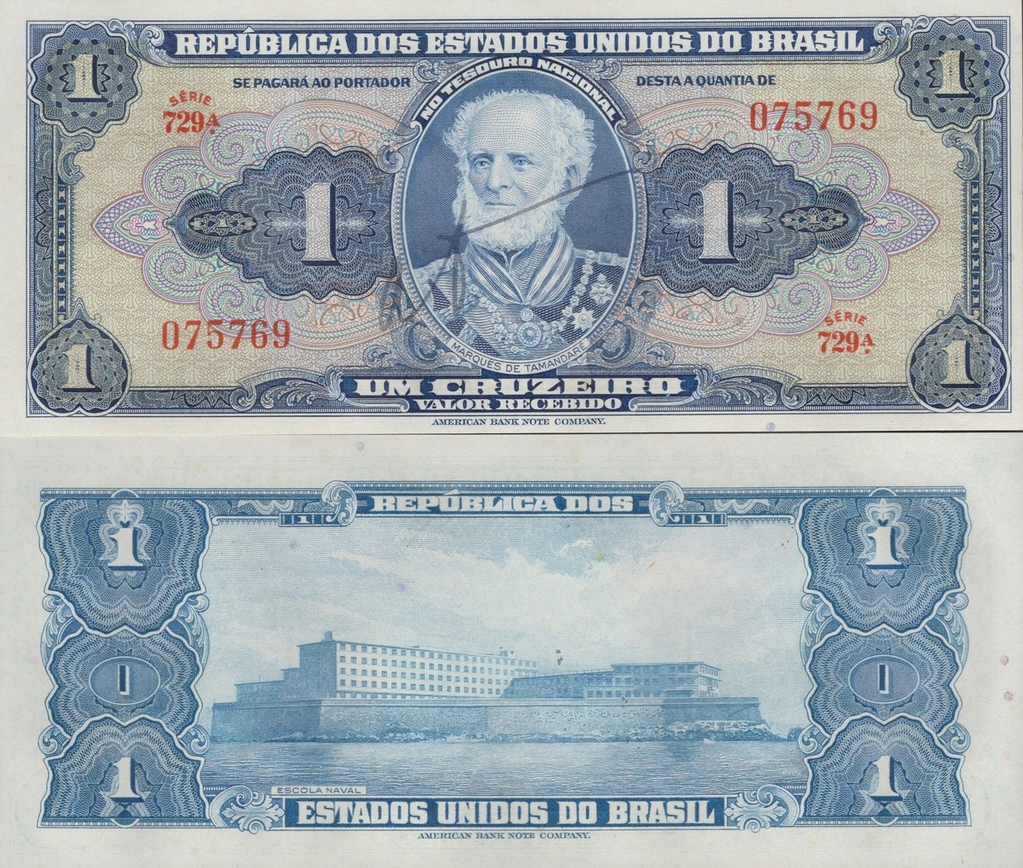 Brazil 1 Cruzeiro ND 1944 P 132 Hand Signed UNC