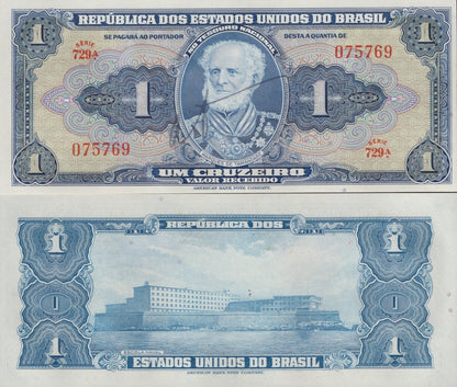 Brazil 1 Cruzeiro ND 1944 P 132 Hand Signed UNC