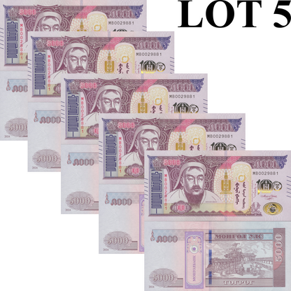 Mongolia 5000 Togrog 2024 P 80 UNC COMM. 100th Anniversary Lot 5 pcs
