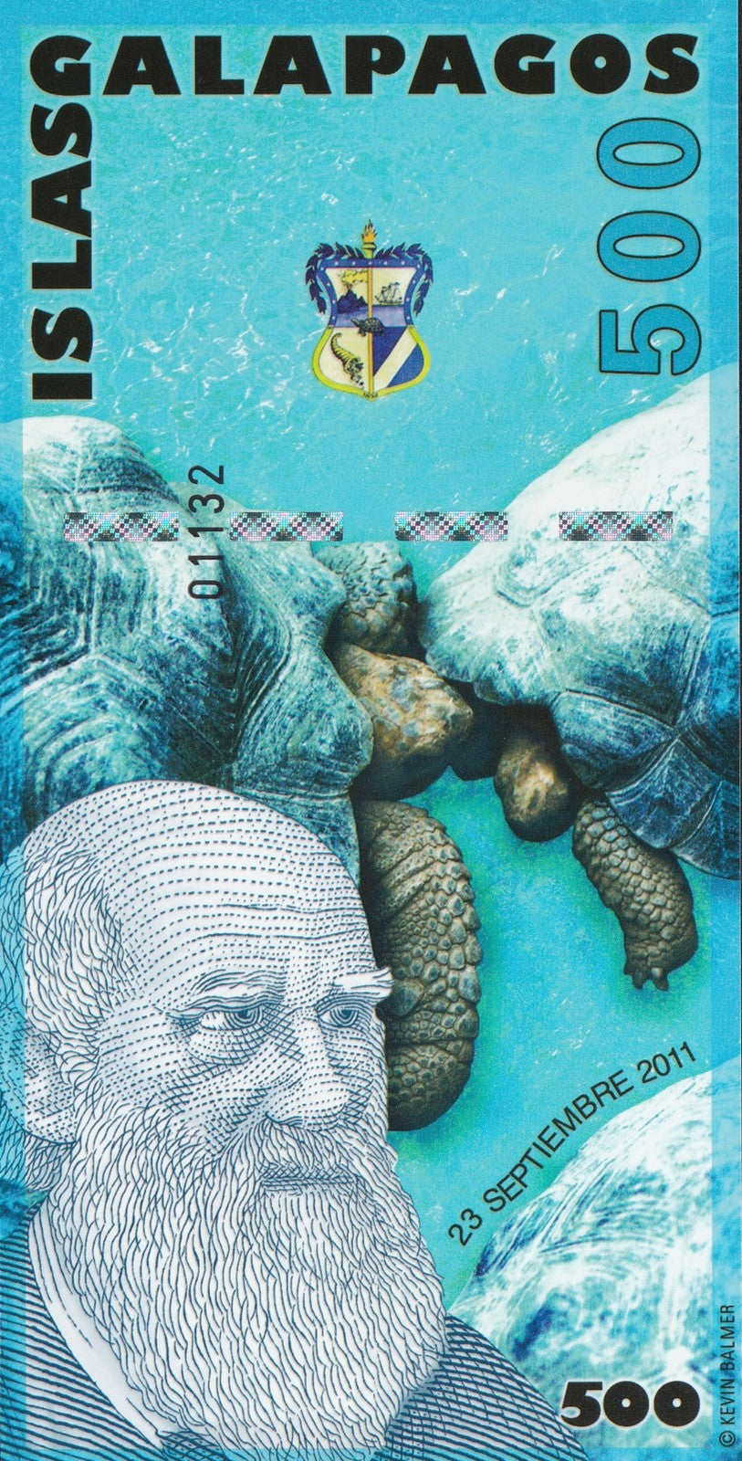 Galapagos Islands 500 Sucres 2011 Charles Darwin Test Note UNC COMM. Type 2