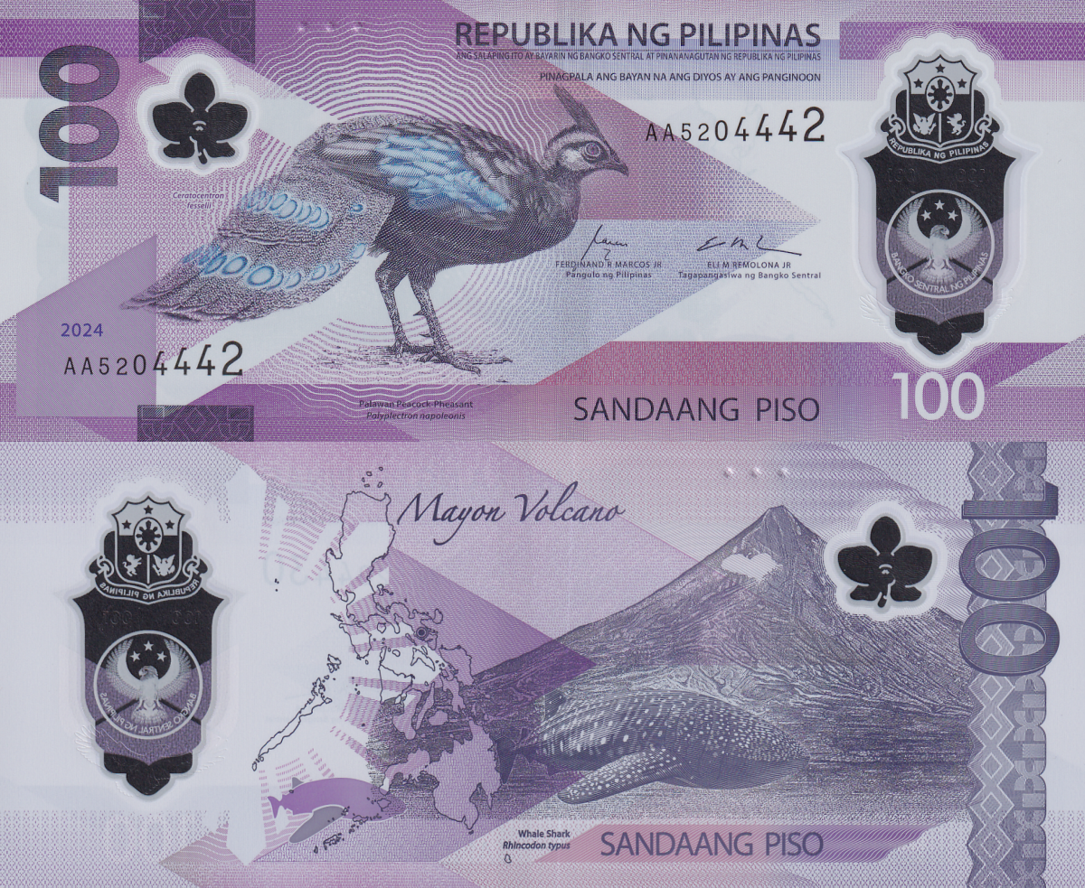 Philippines 100 Piso 2024 / 2025 P NEW Polymer UNC AA First Prefix