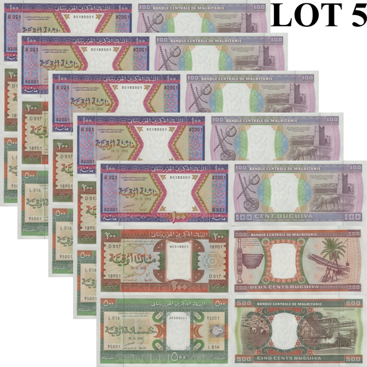 Mauritania 100 200 500 Ouguiya 2002 P 4k 5j 8c UNC Set 3 pcs Lot 5