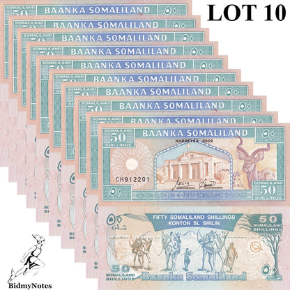 Somaliland 50 Shillings 2002 P 7d UNC 1/10 Bundle LOT 10 pcs