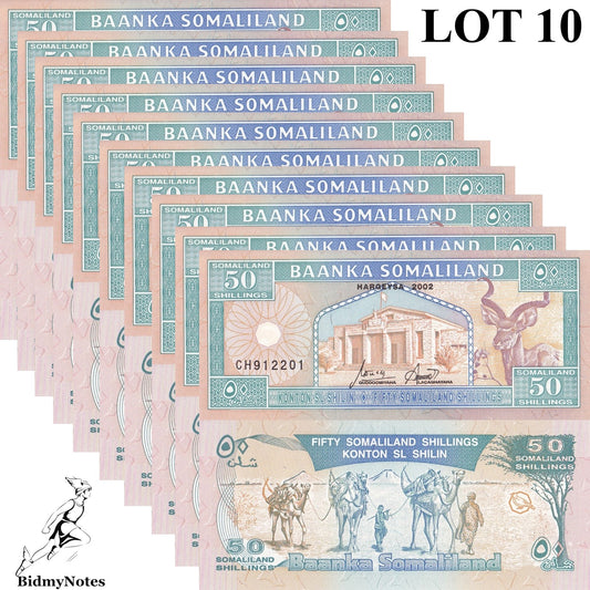 Somaliland 50 Shillings 2002 P 7d UNC 1/10 Bundle LOT 10 pcs