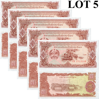 Laos 20 Kip ND 1979 P 28 UNC 1/20 Bundle Lot 5 pcs