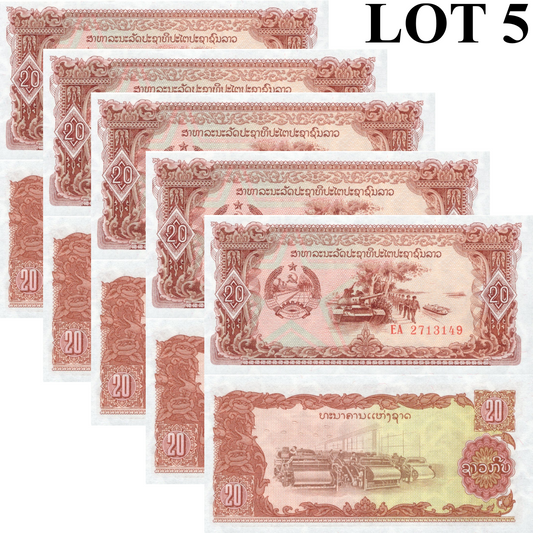 Laos 20 Kip ND 1979 P 28 UNC 1/20 Bundle Lot 5 pcs