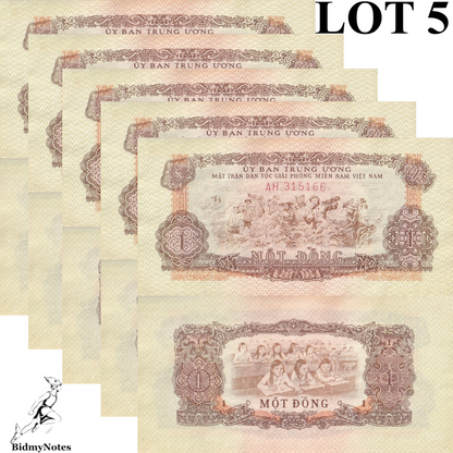 Vietnam 1 Dong 1963 P R3 UNC Less 1/20 Bundle LOT 5 pcs