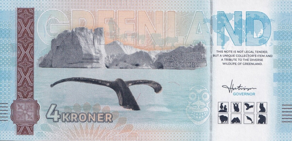 Greenland Souvenir Note 4 Krone Greenland Arctic Fox UNC Test Note