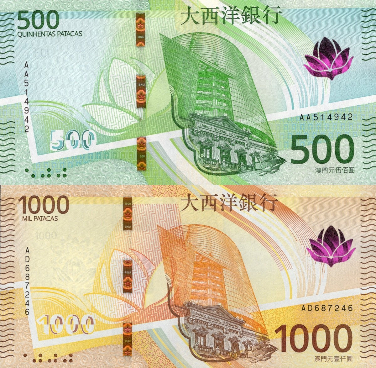 Macau Macao 500 1000 Patacas 2026 P New Issue UNC BNU Set 2 pcs