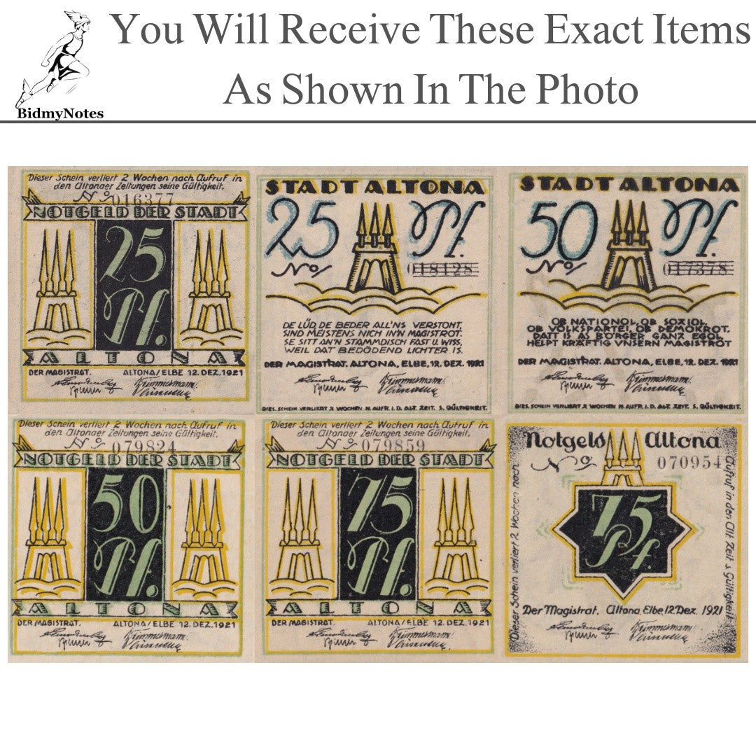Germany Notgeld ALTONA 25 50 75 Pfennig 1921 Set 6 pcs