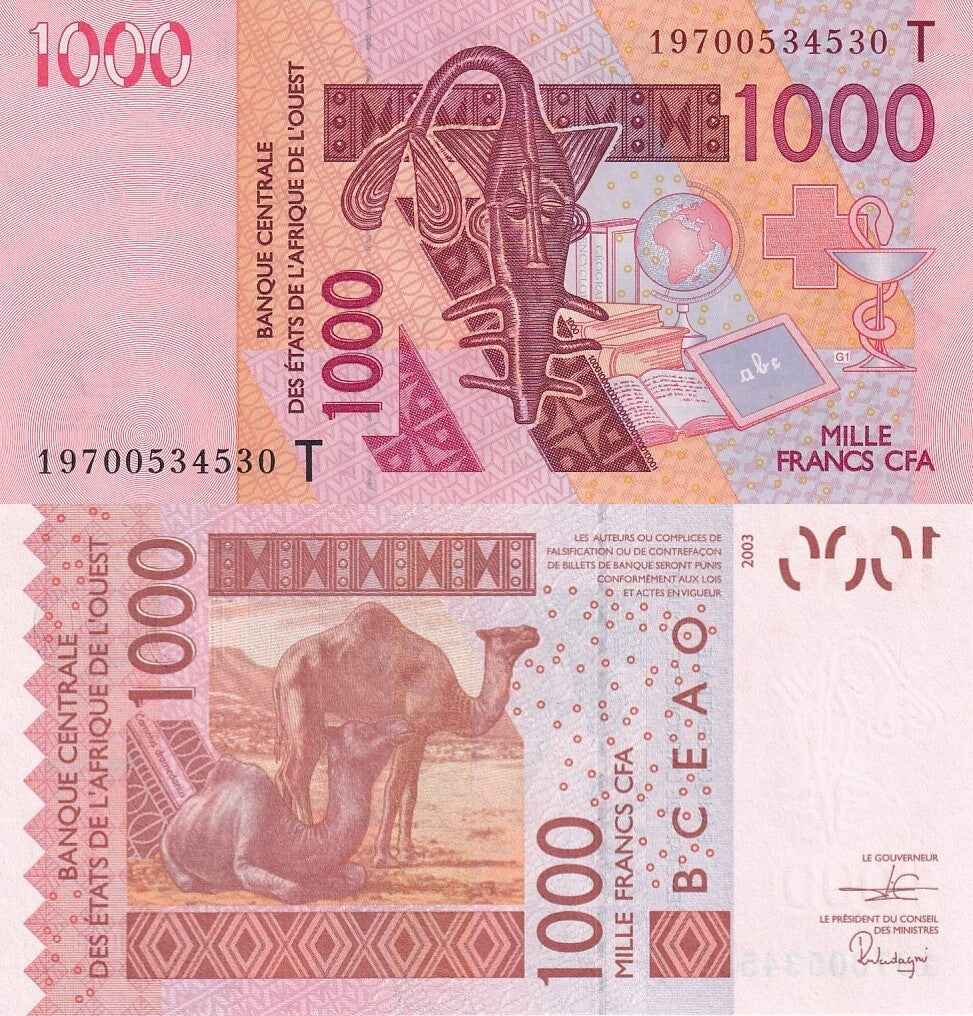 West African States Togo 1000 Francs 2019 P 815T Code T UNC