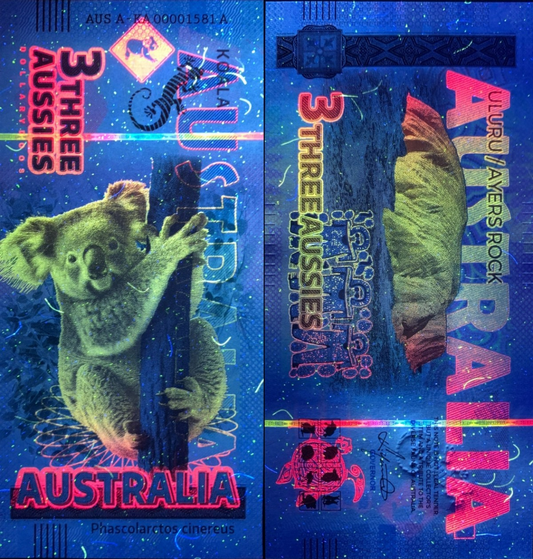 Australia TEST NOTE Souvenir Note 3 Aussie Koala UNC