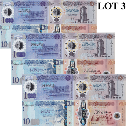 Libya 1 5 10 20 Dinar 2019 2025 P 85 P NEW Paper Polymer UNC Set 4 Lot 3 pcs