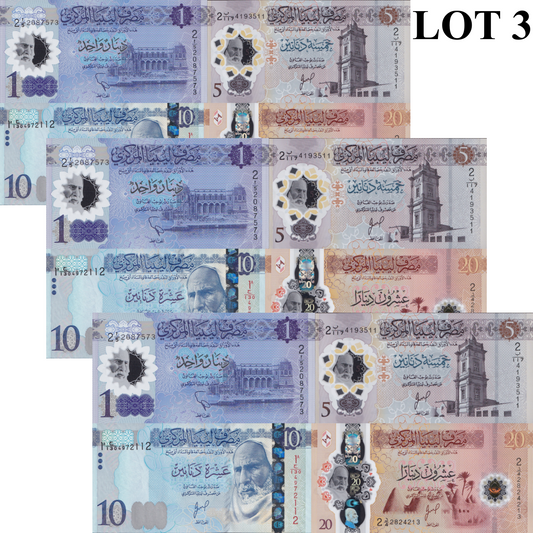 Libya 1 5 10 20 Dinar 2019 2025 P 85 P NEW Paper Polymer UNC Set 4 Lot 3 pcs