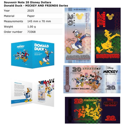 Disney Official Mickey Mouse & Frinds 20 Dollars 2025 Donald Duck UNC W/F