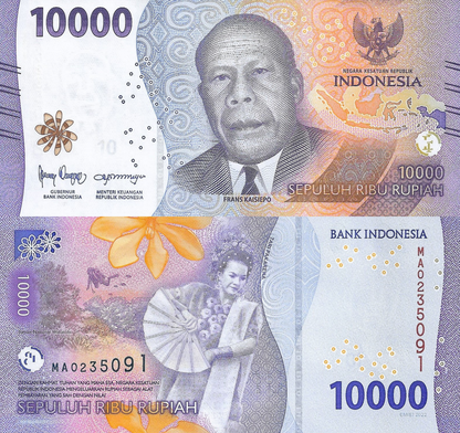 Indonesia 10000 Rupiah 2022 P 165 UNC 1/10 Bundle Lot 10 pcs