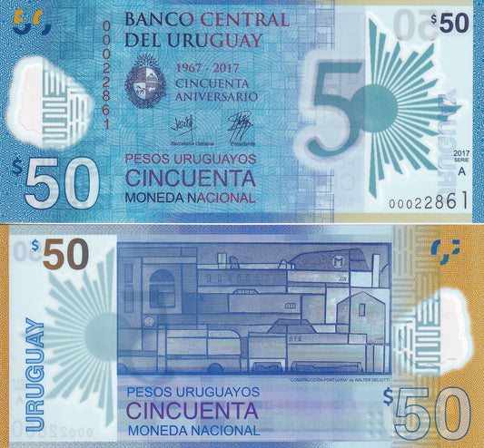 Uruguay 50 Pesos Uruguayos 2017 P 100 Commemorative Polymer UNC