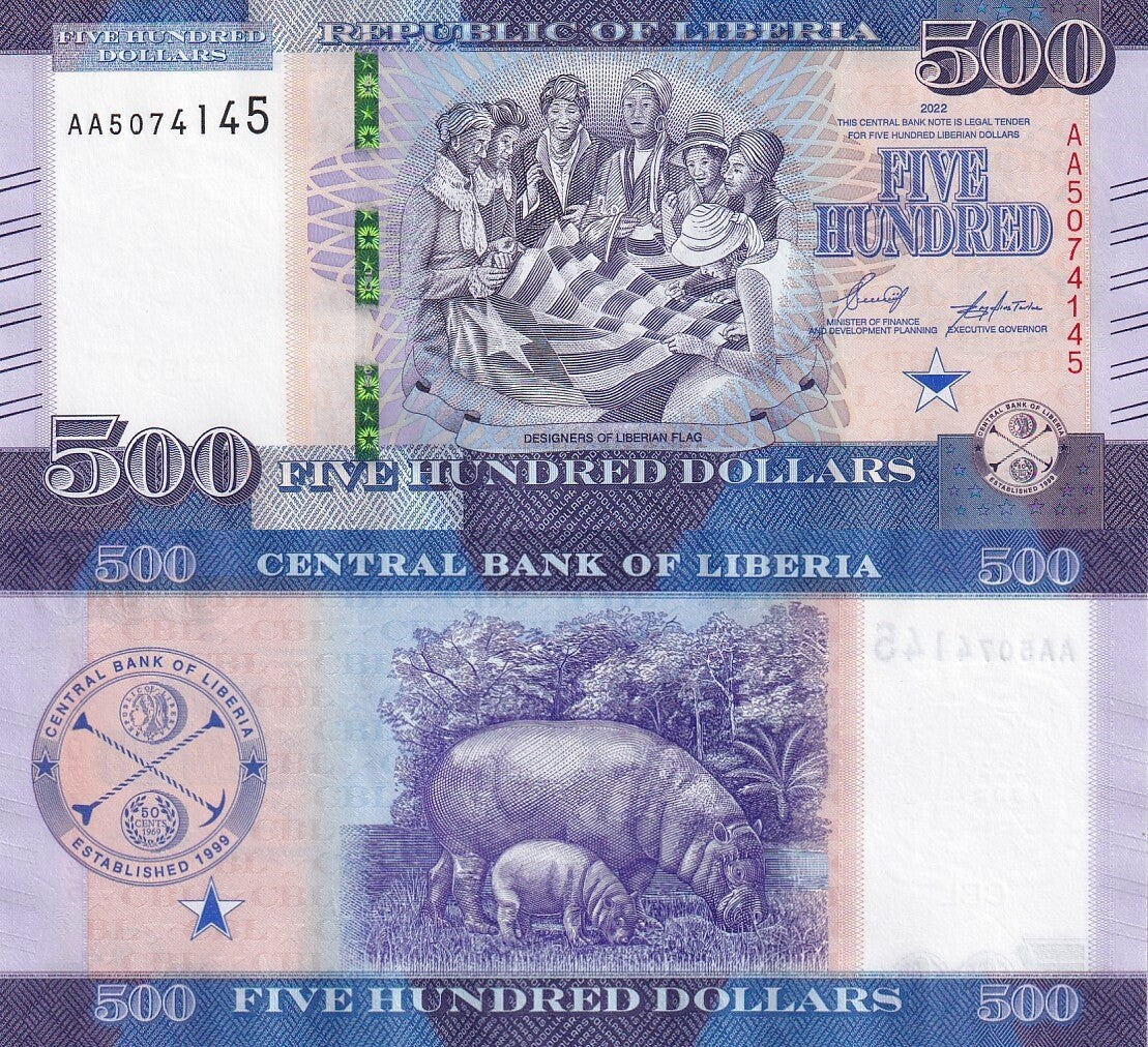 Liberia 500 Dollars 2022 P 42 UNC AA First Prefix