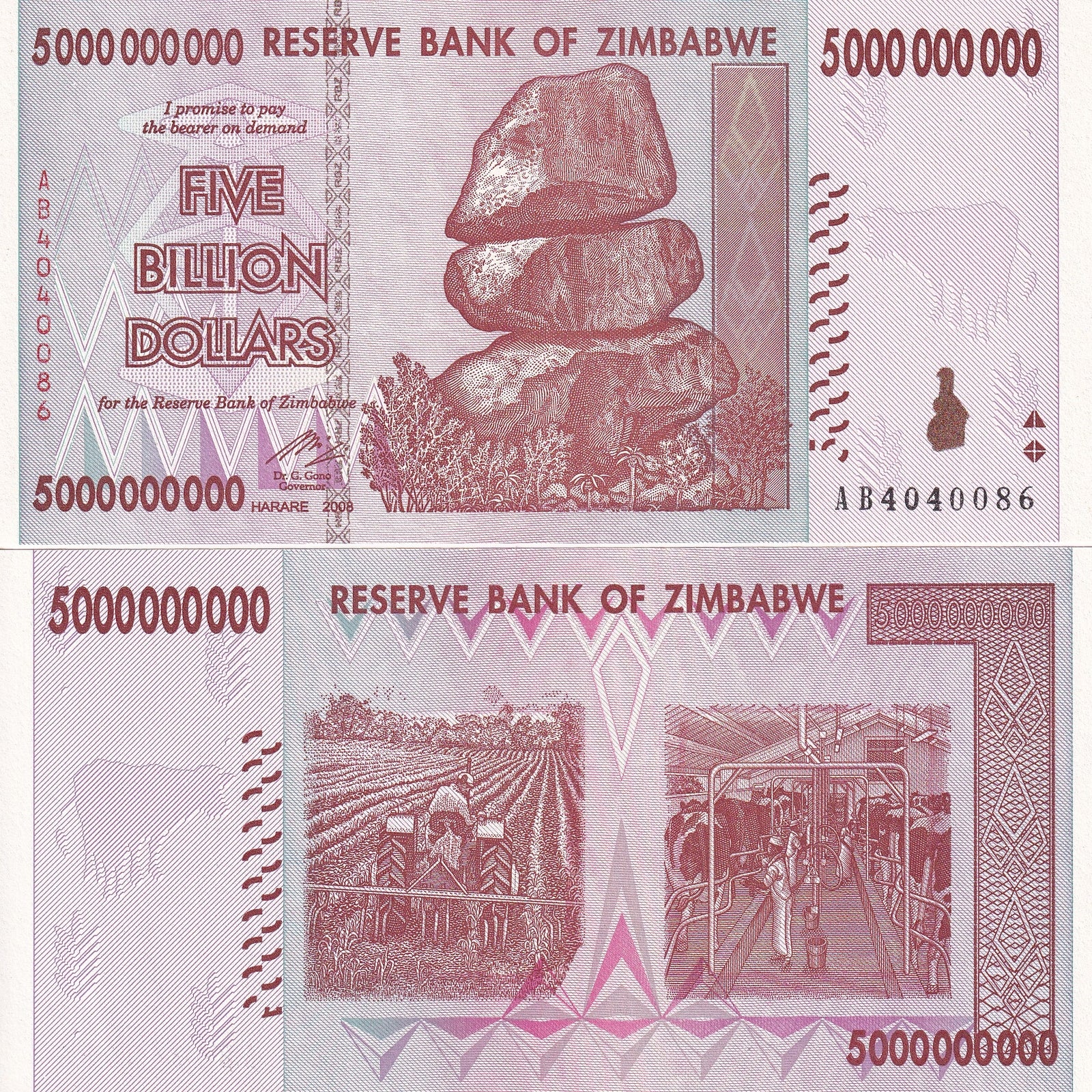 Zimbabwe 5 Billion 5000000​000 Dollars 2008 P 84 UNC