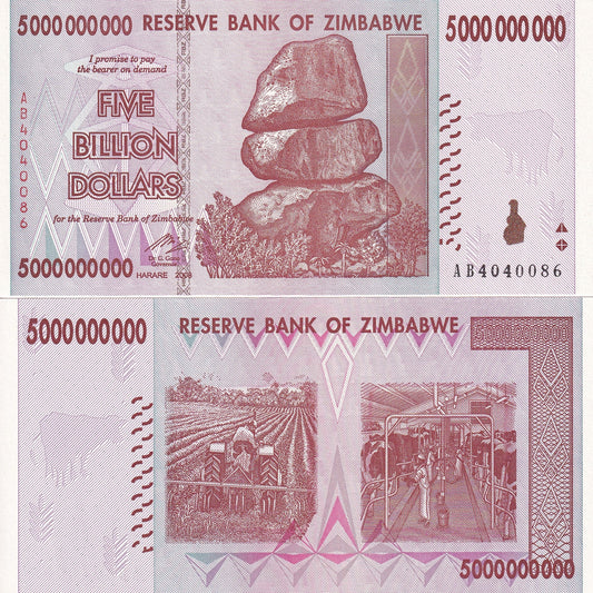 Zimbabwe 5 Billion 5000000​000 Dollars 2008 P 84 UNC