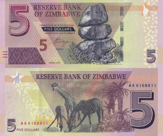 Zimbabwe 5 Dollars 2019 P 102 UNC