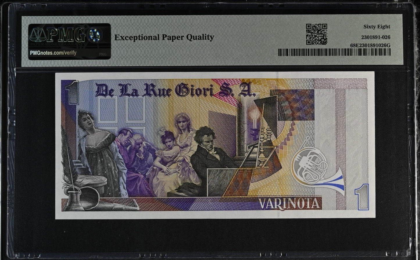 De La Rue Giori S.A. Test Note Beethoven Varinota UNC PMG 68 EPQ With Out S/N