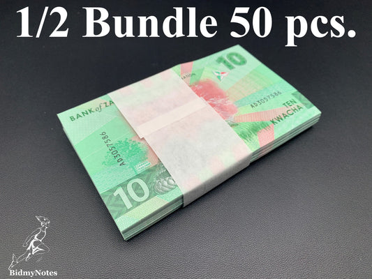 Zambia 10 Kwacha 2024 2025 P New Issue UNC 1/2 Bundle LOT 50 pcs