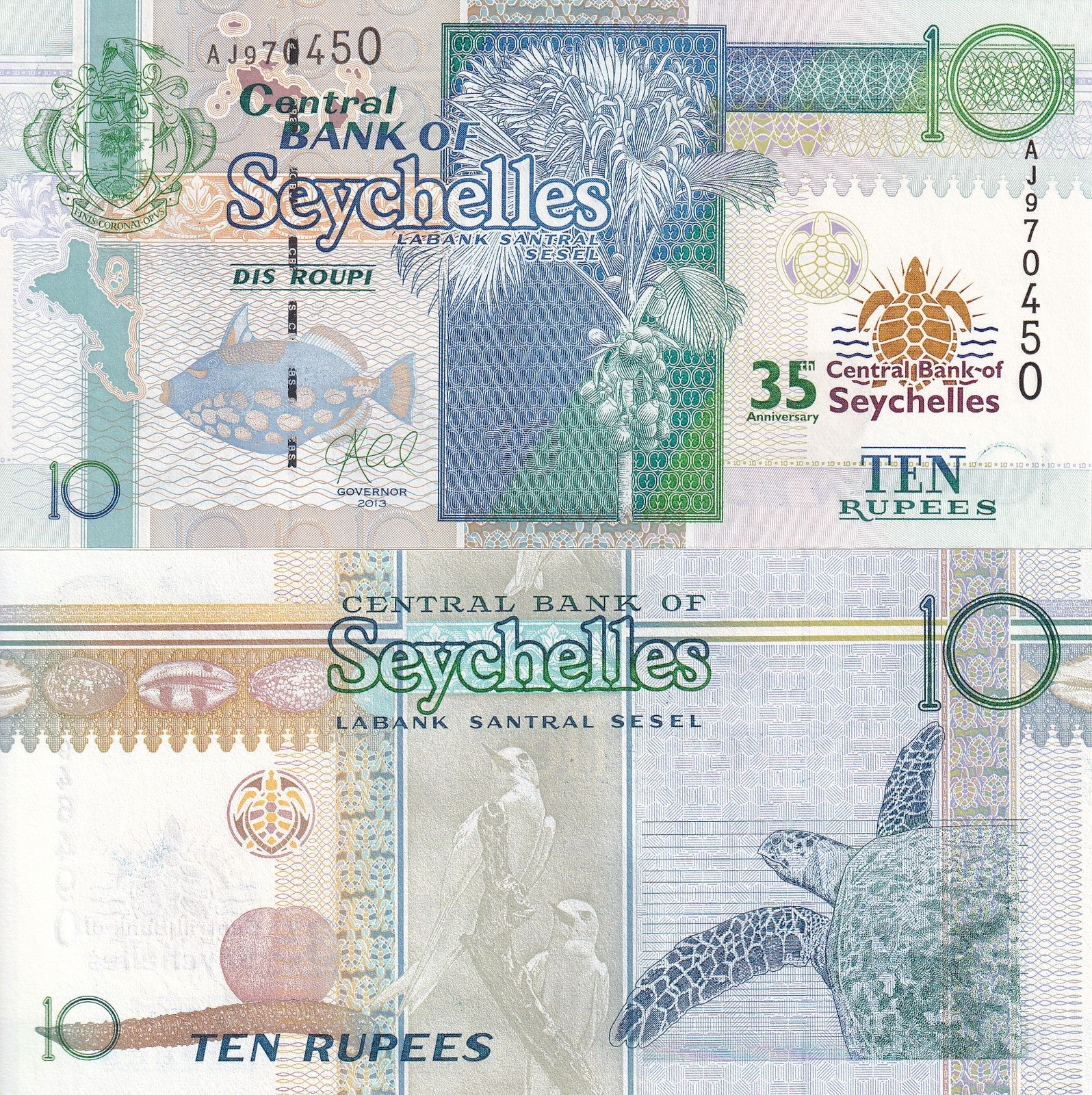 Seychelles 10 Rupees 2013 P 46 UNC Commemorative