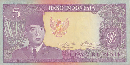 Indonesia 5 Rupiah 1960 P 82a UNC FOXING