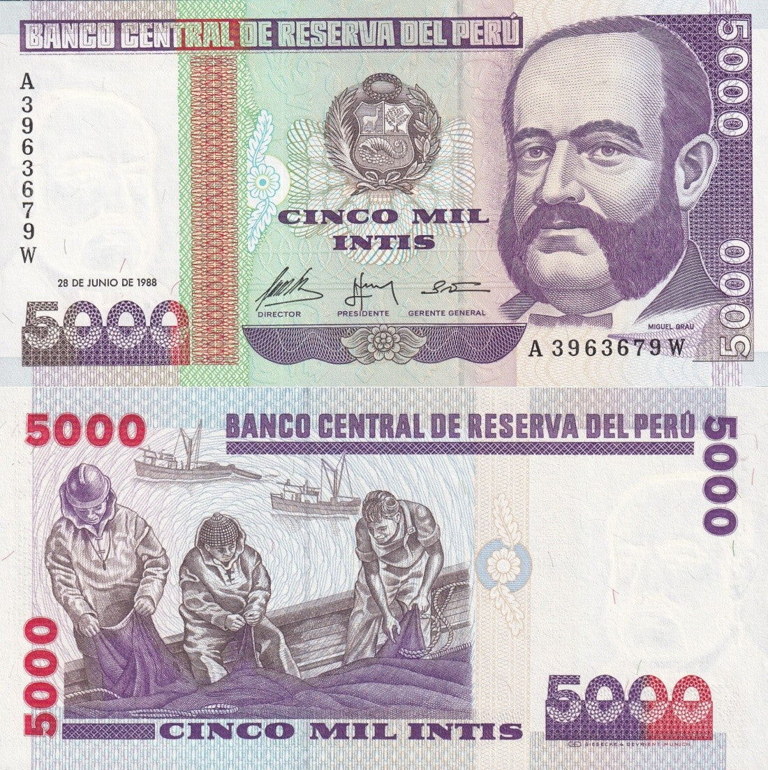 Peru 5000 Intis 1988 P 137 UNC