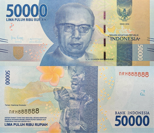 Indonesia 50000 Rupiah 2016/2021 P 159 UNC SOLID 8 - 888888