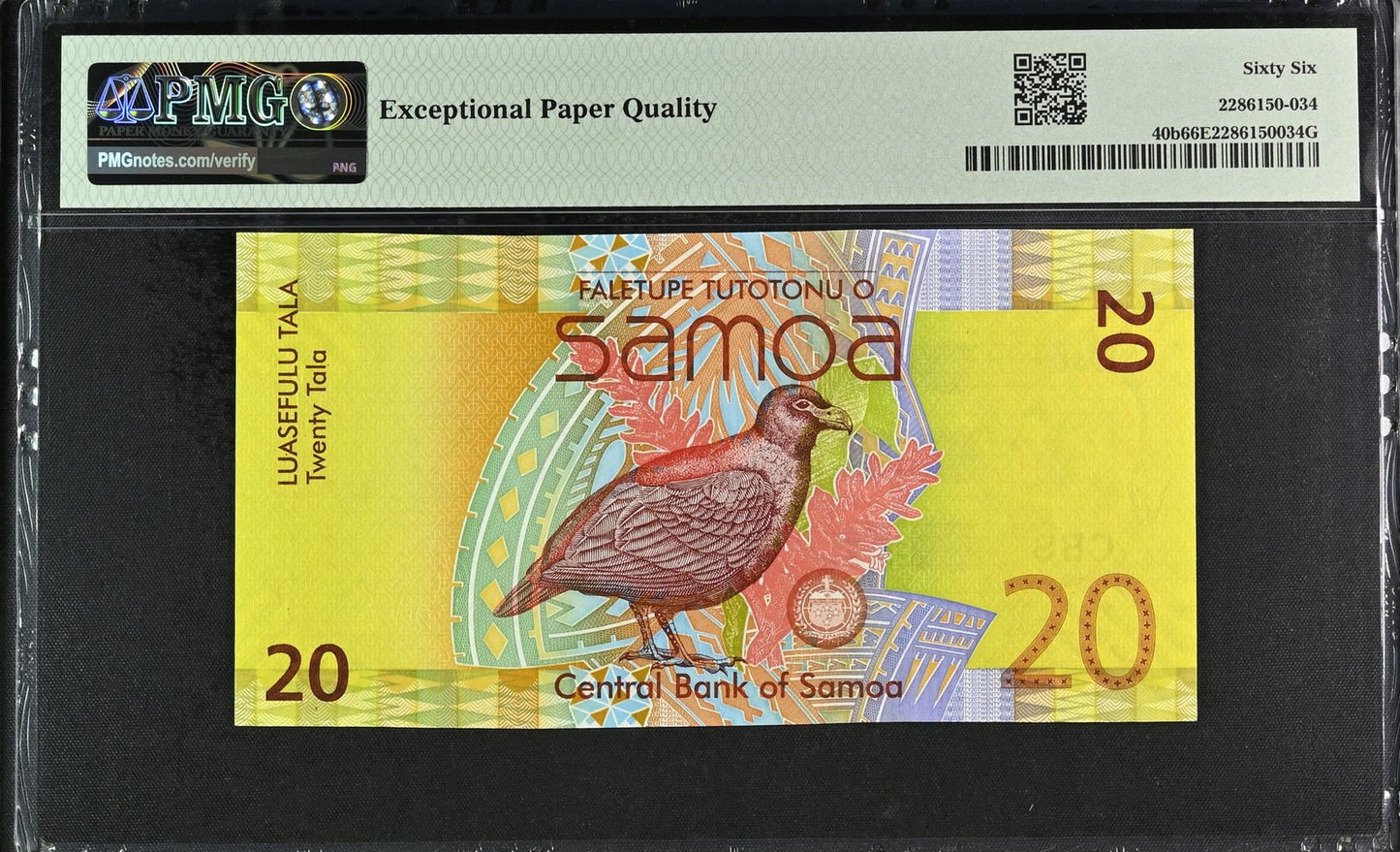 Samoa Central Bank 20 Tala ND (2014) P 40b UNC PMG 66 EPQ 3rd TOP POP