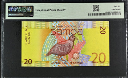 Samoa Central Bank 20 Tala ND (2014) P 40b UNC PMG 66 EPQ 3rd TOP POP