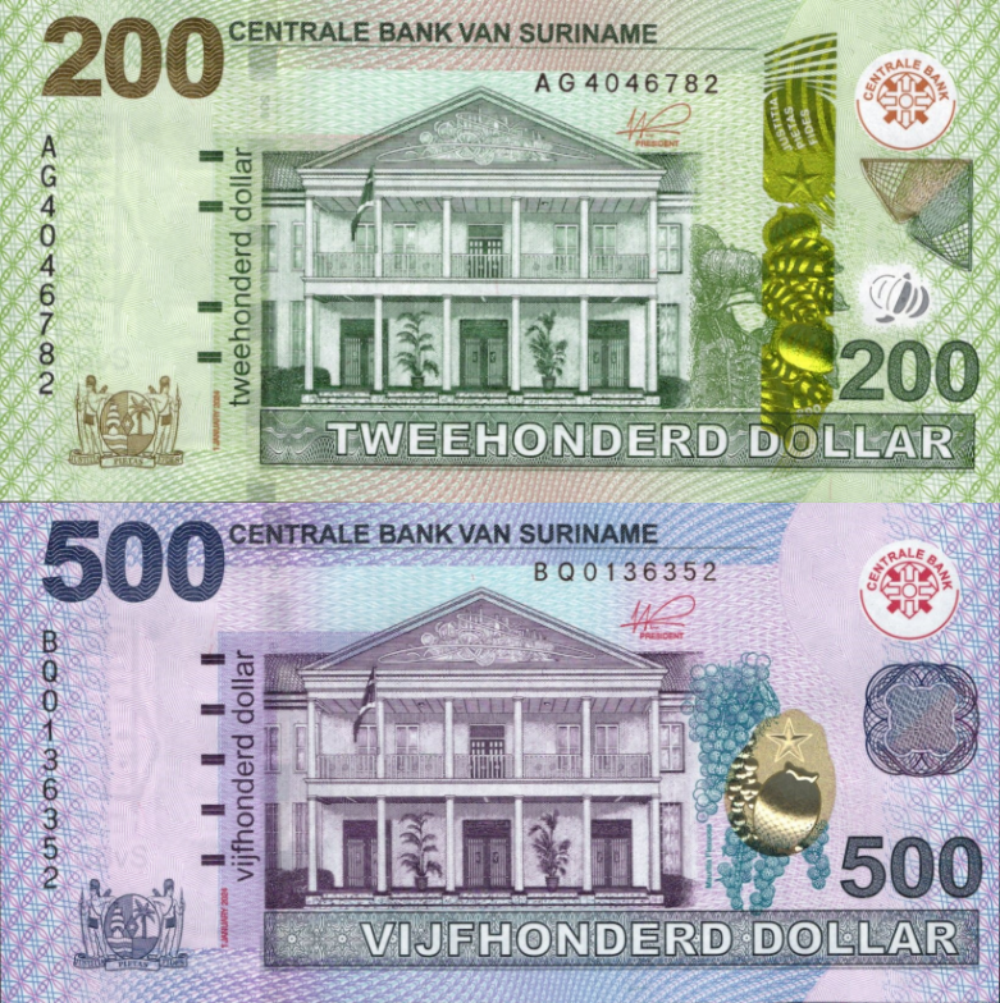 Suriname 200 500 Dollars 2024 P 166A 166B UNC Set 2 pcs